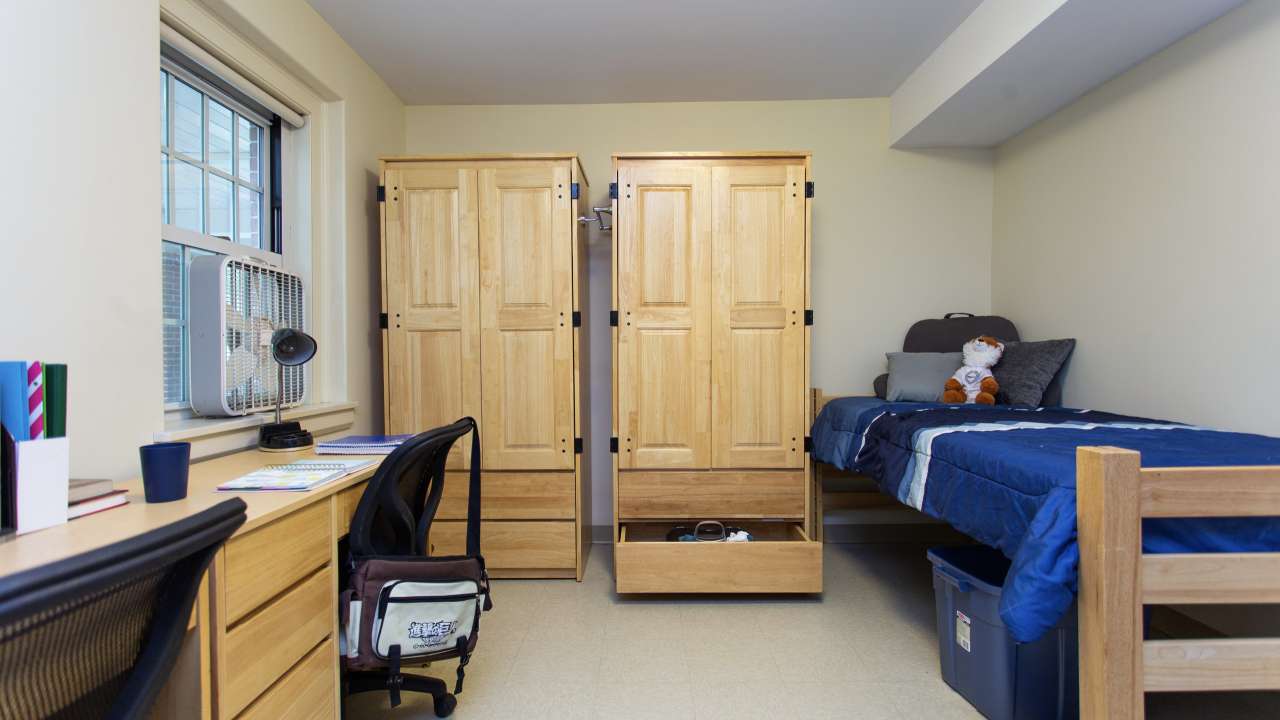Fiske Hall dorm room, looking toward wardrobe