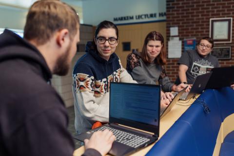 Computer science students working on a group project
